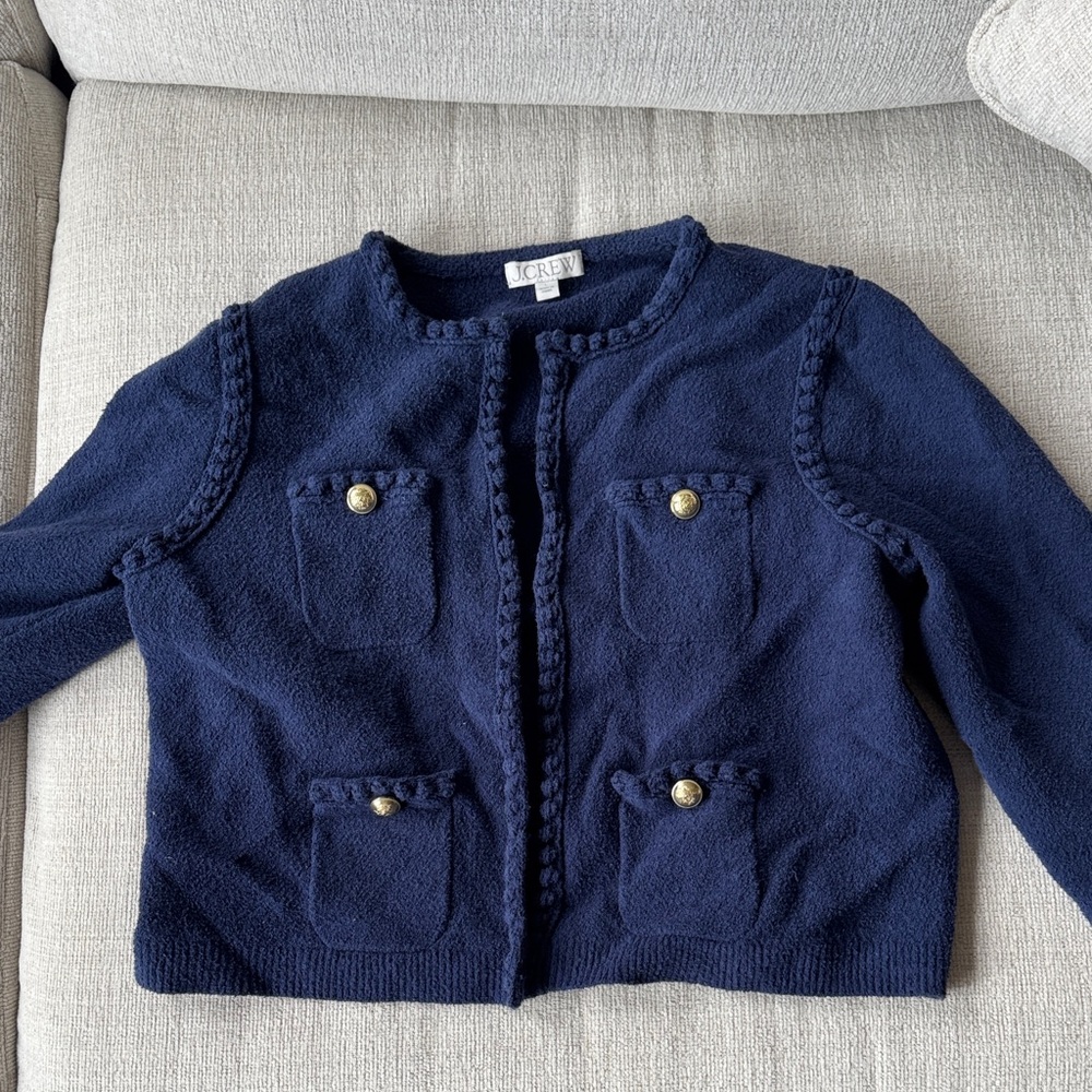 J. Crew Dark Blue Cardigan with Gold Accents
